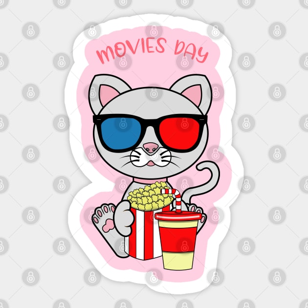 Movies day, movies and cats lover Sticker by JS ARTE